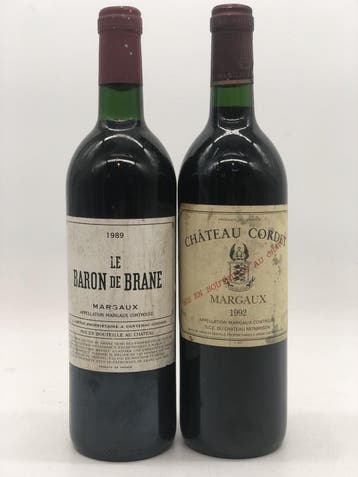 Mixed lot of 2 x 75cl AOC Margaux (1989 /1992) (Bordeaux), Verzamelen, Wijnen, Ophalen of Verzenden, Nieuw, Frankrijk, Rode wijn