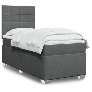 vidaXL Boxspring met matras stof donkergrijs 90x200 cm, 90 cm, Eenpersoons, Verzenden, Nieuw