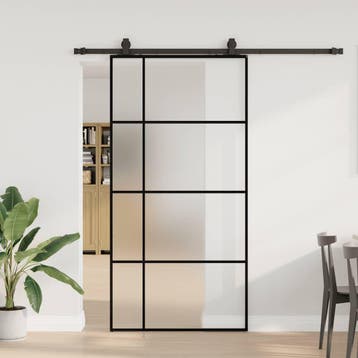 vidaXL Schuifdeur met beslagset 102,5x205 cm ESG glas zwart, Verzenden, Nieuw