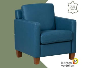 Leren fauteuil Smart - Toledo Turquoise (blauw) - Poten, Nieuw, Ophalen of Verzenden, Bohemian, Eigentijds, Modern, Retro, 50 tot 75 cm