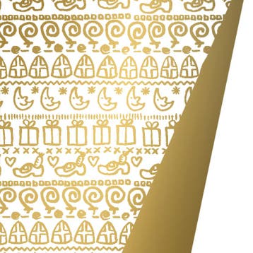 Inpakpapier Sinterklaas  Dubbelzijdig Goud - Breedte 50 cm -, Diversen, Sinterklaas, Ophalen of Verzenden, Nieuw