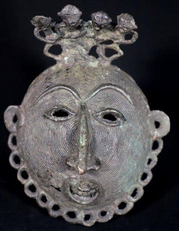 Tribaal masker - Bronzen Yoruba-masker - 23 cm - Nigeria, Antiek en Kunst