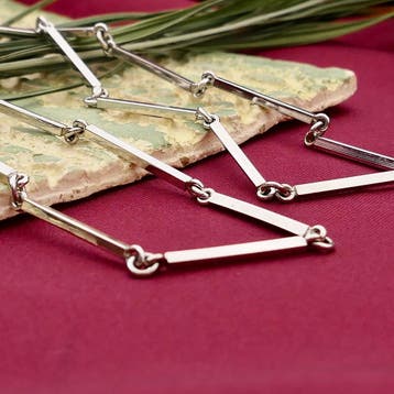 Witgouden staafjes schakelketting | 46 cm, Ophalen of Verzenden, Gebruikt, Goud, Goud