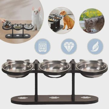 Verhoogde Voerbak Set voor Katten en Honden met 3 RVS Bakjes, Verzenden, Nieuw