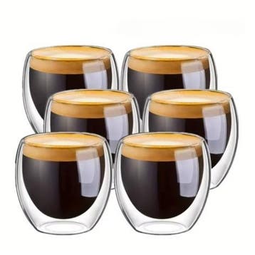 Set van 6 Dubbelwandige Glazen Espresso en Latte Kopjes, Verzenden, Nieuw