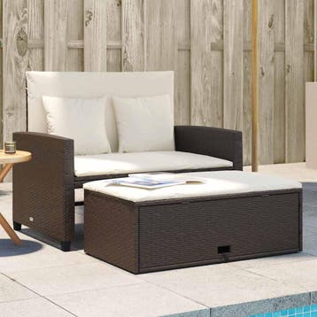 vidaXL Tuinbank 2-zits met kussens poly rattan bruin, Tuin en Terras, Verzenden, Nieuw