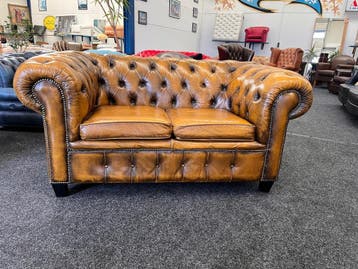 Chesterfield Maarssen Vintage 2 zits Leren Chesterfield Bank, Ophalen, Gebruikt, Chesterfield, Tweepersoons