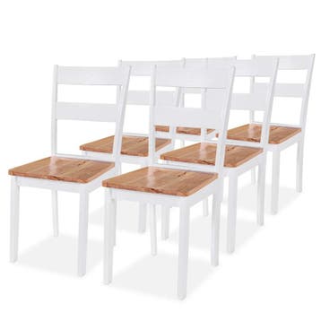 vidaXL Eetkamerstoelen 6 st massief rubberwood wit, Verzenden, Nieuw, Wit