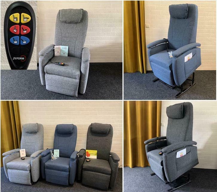 € 1.595 Showmodel Fitform Sta op Stoel in Stof: 3 motorig!, Huis en Inrichting, Fauteuils, Zo goed als nieuw, Hout, Metaal, Stof