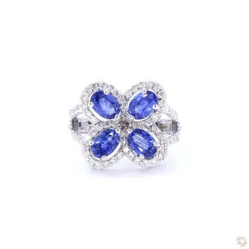 Ring - 14 karaat Witgoud - 3.20ct. tw. Saffier - Diamant, Nieuw