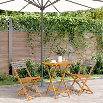 vidaXL 3-delige Bistroset poly rattan en massief hout grijs, Verzenden, Nieuw, Hardhout
