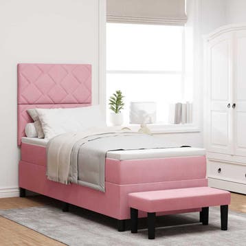 vidaXL Boxspring bed met hoofdeinde Roze 200 x 80 cm Fluweel, Verzenden, Nieuw, Eenpersoons, Stof
