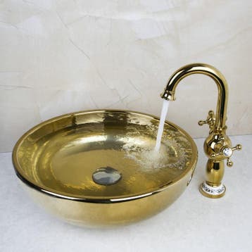 Gouden afgewerkte wastafel kraan met hand geschilderde goudk, Verzenden, Nieuw