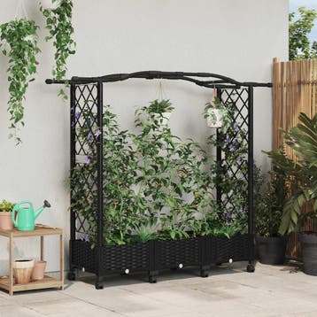 vidaXL Verhoogd Bed met Trellis en Dak Zwart 169 x 40 x 129, Verzenden, Nieuw, Minder dan 60 cm, 60 cm of meer