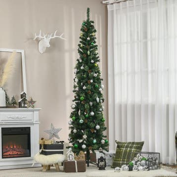 HOMCOM Kunstkerstboom 225 cm Groen Potloodmodel met Dennenke, Verzenden, Nieuw