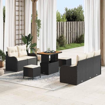 vidaXL Tuin Sofa Set 8 st 7-Aantal zitplaatsen Zwart en, Verzenden, Nieuw, 8 zitplaatsen