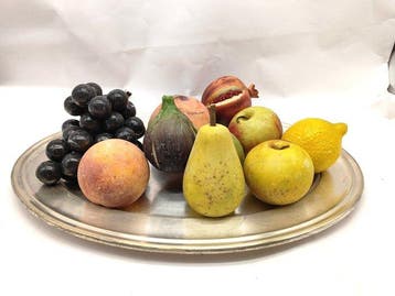 Figuur - Een lot van tien stuks fruit vervaardigd uit marmer, Antiek en Kunst