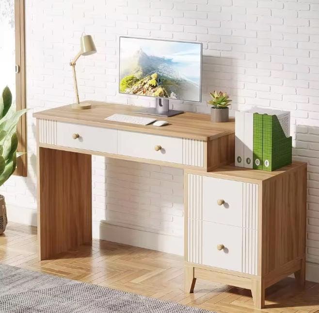 Houten Bureau met 4 Lades – Modern en met Opbergruimte, Computers en Software, Laptoptafels, Nieuw, Verzenden