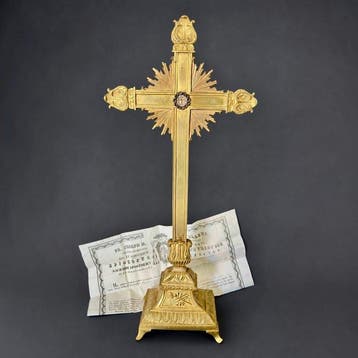 Reliekhouder - Verguld messing - 1850-1900 - Heilig Kruis