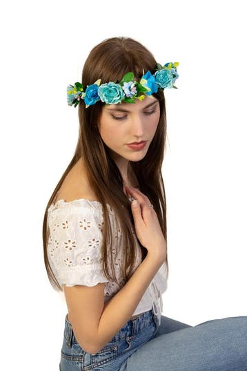 KIMU® Glitter Bloemenkrans Haar Rozenkrans Blauw Blauwe Bloe, Ophalen of Verzenden, Nieuw, Carnaval, Accessoires