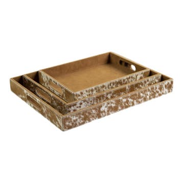 dienbladen koehuid rechthoek bruin/wit (set of 3), Verzenden, Nieuw