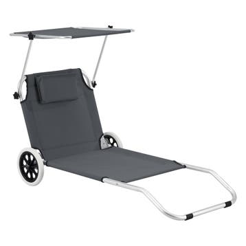 Ligbed Lazkano met luifel en wielen 150x62x14 cm donkergrijs, Tuin en Terras, Tuinsets en Loungesets, Verzenden, Nieuw