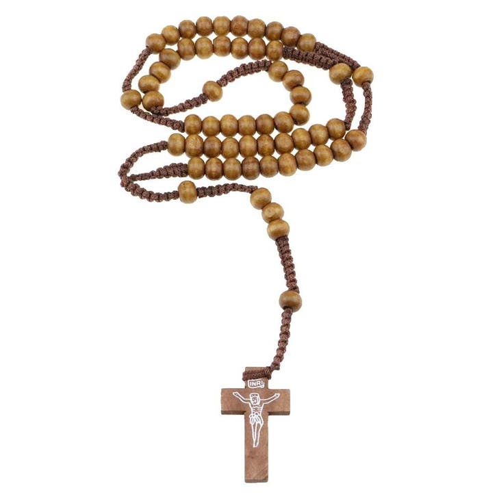 Fako Bijoux - Ketting - Rozenkrans - Hout - Lichtbruin, Sieraden, Tassen en Uiterlijk, Kettingen, Verzenden