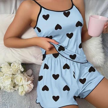 Dames Pyjama Set Hartjesprint - Comfortabele Ice Silk Lounge, Verzenden