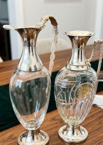 Fles (2) - Kristal en metaal - Caraffe Claret Jug 34 cm