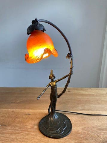 Gemarmerde glazen bloemkap - Lamp - Glas, Brons - Bronzen, Antiek en Kunst