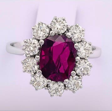 Ring - 18 karaat Witgoud Robijn - Diamant, Nieuw