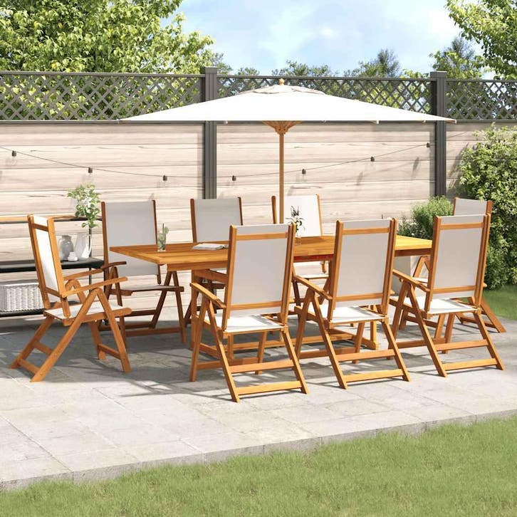 vidaXL 9-delige Tuinset massief acaciahout en textileen, Tuin en Terras, Tuinsets en Loungesets, Tuinset, Nieuw, 8 zitplaatsen