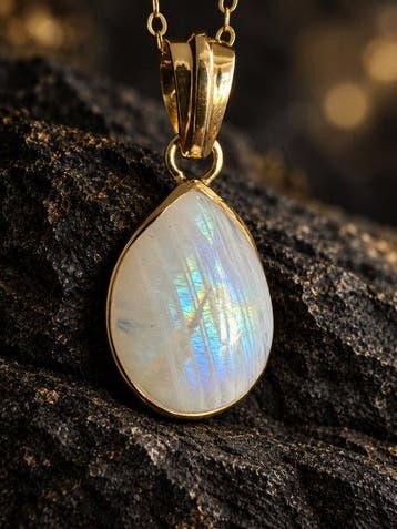 Maansteen Halsketting van 925 sterlingzilver | 18K goud
