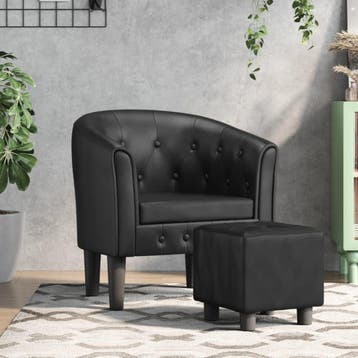 vidaXL Kuipstoel met voetenbankje kunstleer zwart, Huis en Inrichting, Fauteuils, Verzenden, Nieuw