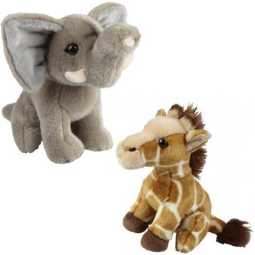 Olifant en giraffe knuffel set - pluche - 18 cm, Verzenden, Nieuw