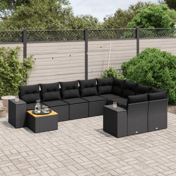 vidaXL 10-delige Loungeset met kussens poly rattan zwart, Verzenden, Nieuw, Loungeset