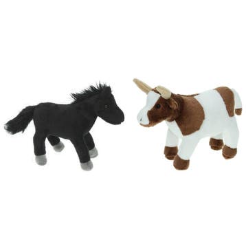 Pluche boerderijdieren knuffelset - koe en paardje - 22 cm, Verzenden, Nieuw