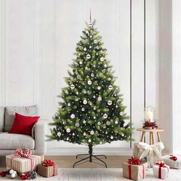 vidaXL Kunstkerstboom met scharnier 300 LEDs Groen 210 cm, Verzenden, Nieuw