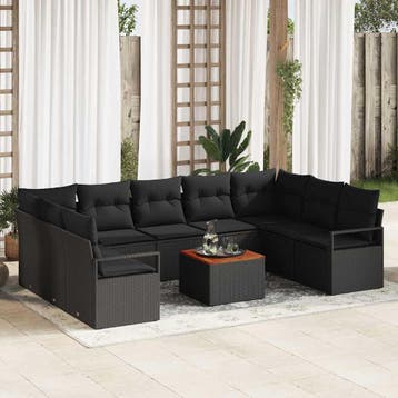 vidaXL Tuinbankenset 10 st Zwart poly rattan, Verzenden, Nieuw, Meer dan 8 zitplaatsen