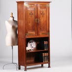 Strakke smalle bijna 2 meter hoge boekenkast met messing en, Antiek en Kunst, Ophalen of Verzenden