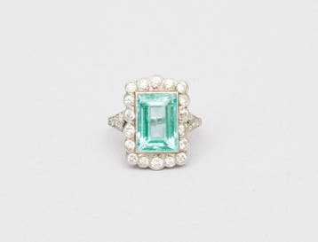 Witgouden cocktailring bezet met blauwe topaas en diamant, Sieraden, Tassen en Uiterlijk, Gebruikt