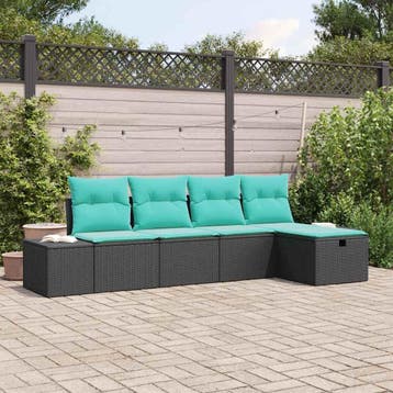 vidaXL Tuin Sofa Set 5 st Zwart poly rattan, Verzenden, Nieuw, 5 zitplaatsen