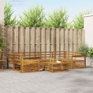 vidaXL Buiten bankenset 7 st Naturel Massief Acaciahout, Verzenden, Nieuw
