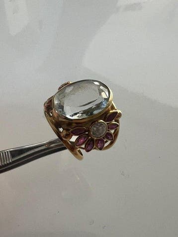 Ring - 18 karaat Geel goud Aquamarijn - Gemengde edelstenen, Nieuw