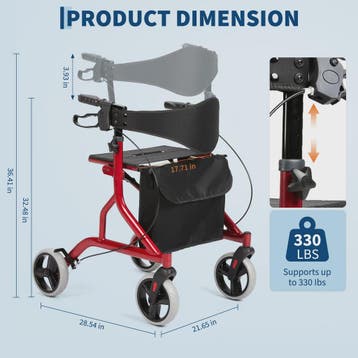 Lichtgewicht Aluminium Rollator met Zitting, Rugleuning en 8, Verzenden, Nieuw