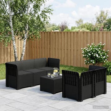 vidaXL 5-Zits Tuin Sofa met Kussens Rattan Look PP Antraciet, Verzenden, Nieuw