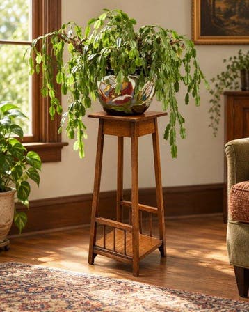 houten plantentafel hoge plantenstandaard met onderplateau –