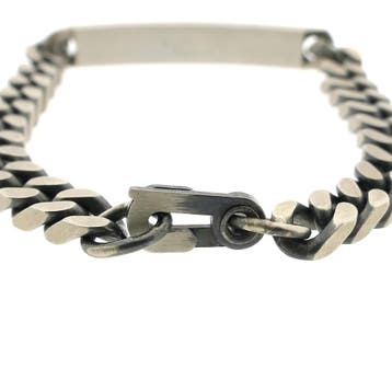 Zilveren robuuste gourmetschakel armband met graveerplaat..., Ophalen of Verzenden, Gebruikt, Zilver, Zilver