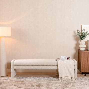 50% Korting: Eetkamerbank Neil bouclé taupe 160 cm, Ophalen, Zo goed als nieuw, Grijs