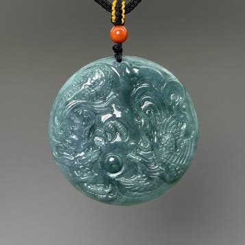 Snijwerk, Dragon Phoenix Pendant - 51 mm - Gecertificeerde